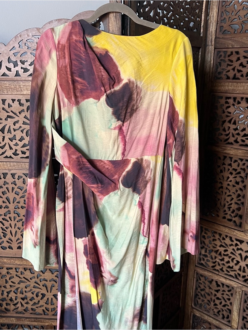 ASOS Yellow, Green, Burgundy & Pink Watercolor Maxi Dress - Picture 3 of 10